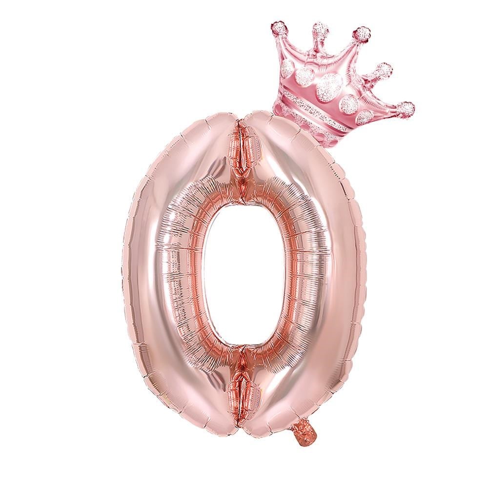0 Rose Gold Rakam ve Kral Tacı Folyo Balon Doğum Günü Parti Kutlama Seti