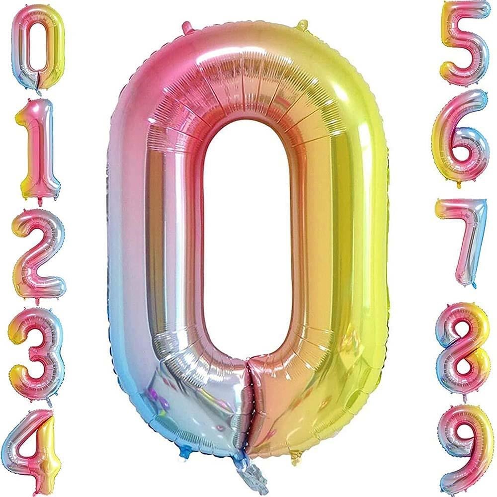 0 Sıfır Rakam Gökkuşağı Folyo Balon 34