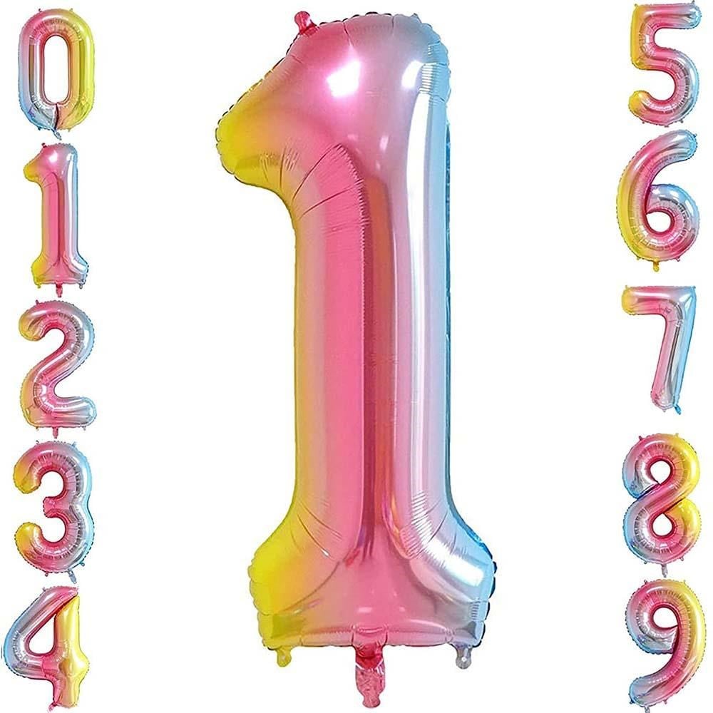 1 Bir Rakam Gökkuşağı Folyo Balon 34
