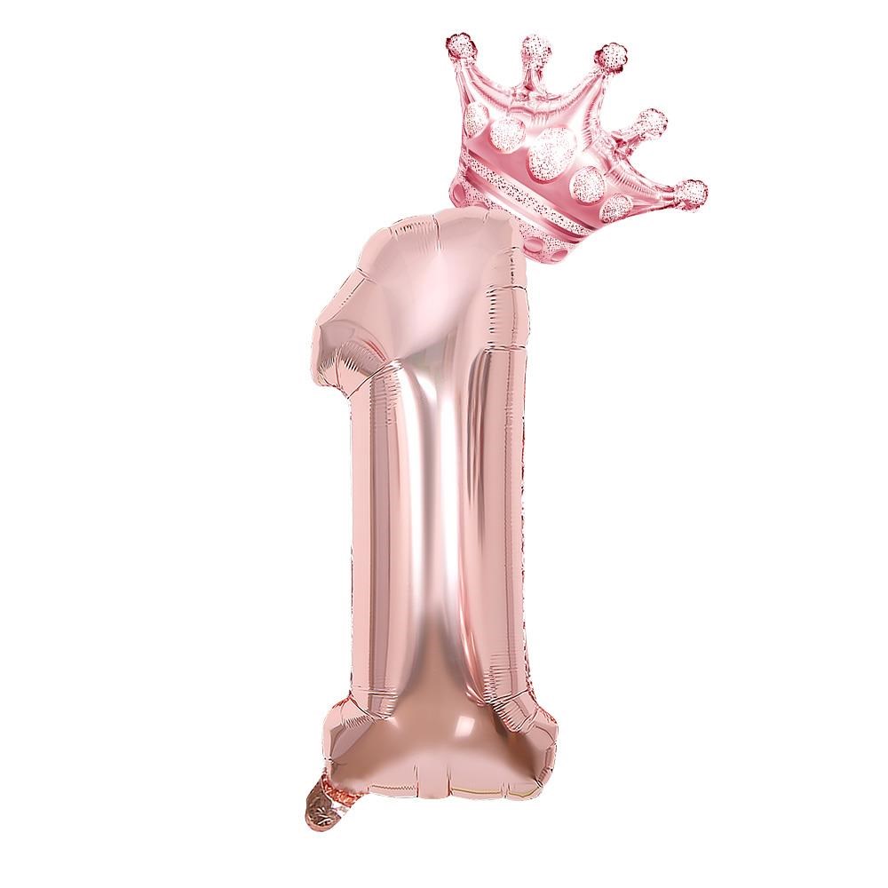 1 Rose Gold Rakam ve Kral Tacı Folyo Balon Doğum Günü Parti Kutlama Seti