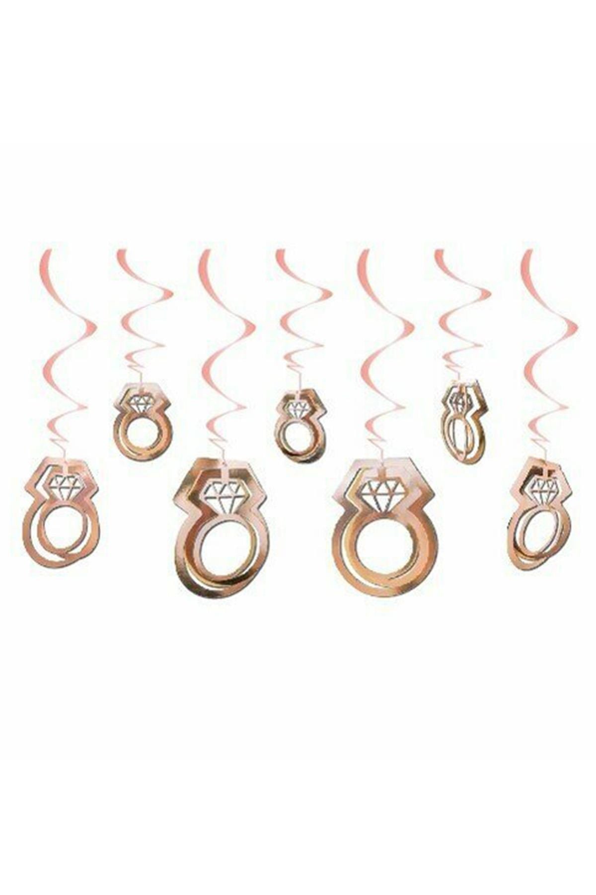 11 Adet 3D Yüzük Tasarımlı Tavan Sarkıt Süs Rose Gold Bride To Be Temalı Parti Süsü