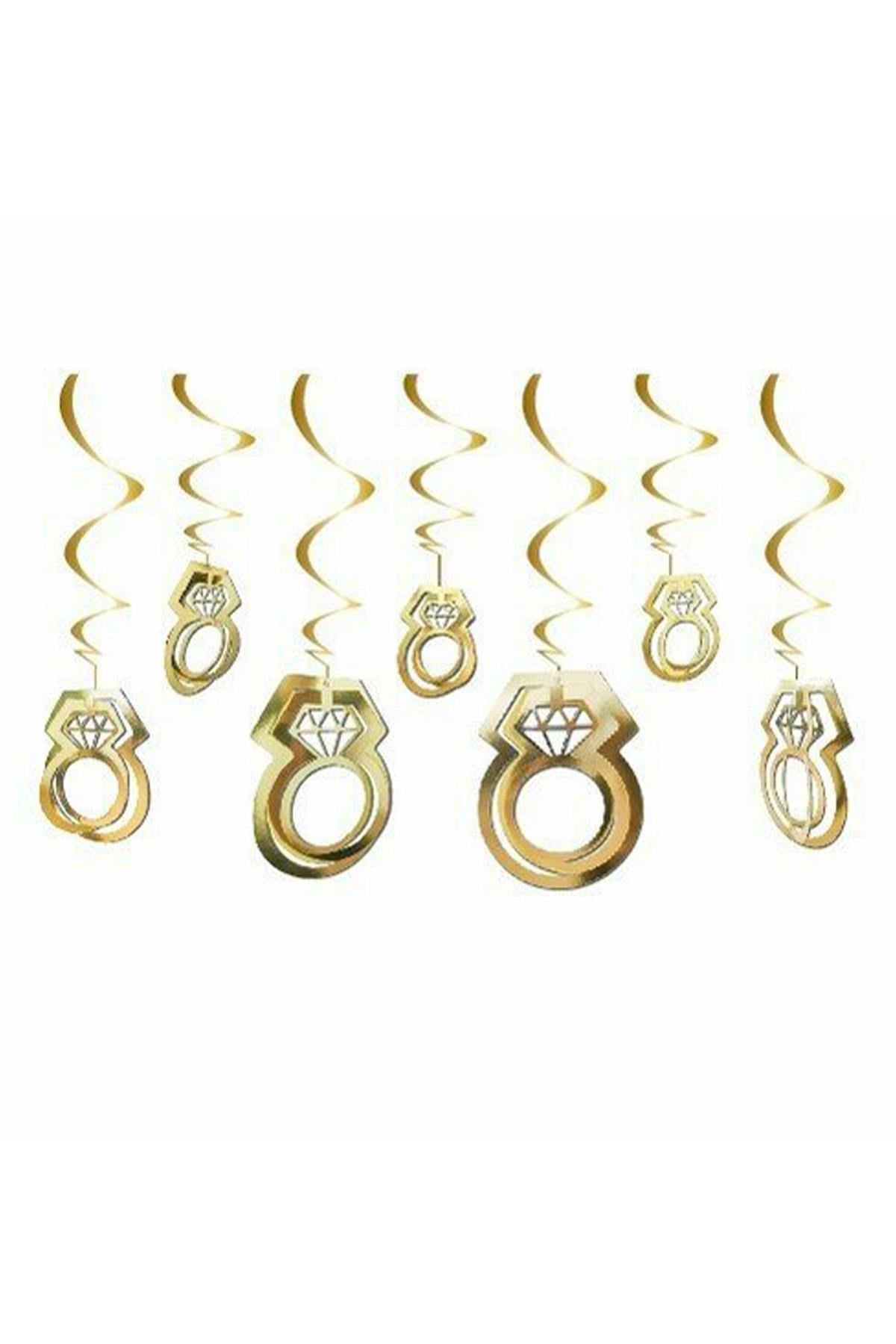 11 Adet 3D Yüzük Tasarımlı Tavan Sarkıt Süs Gold Bride To Be Temalı Parti Süsü