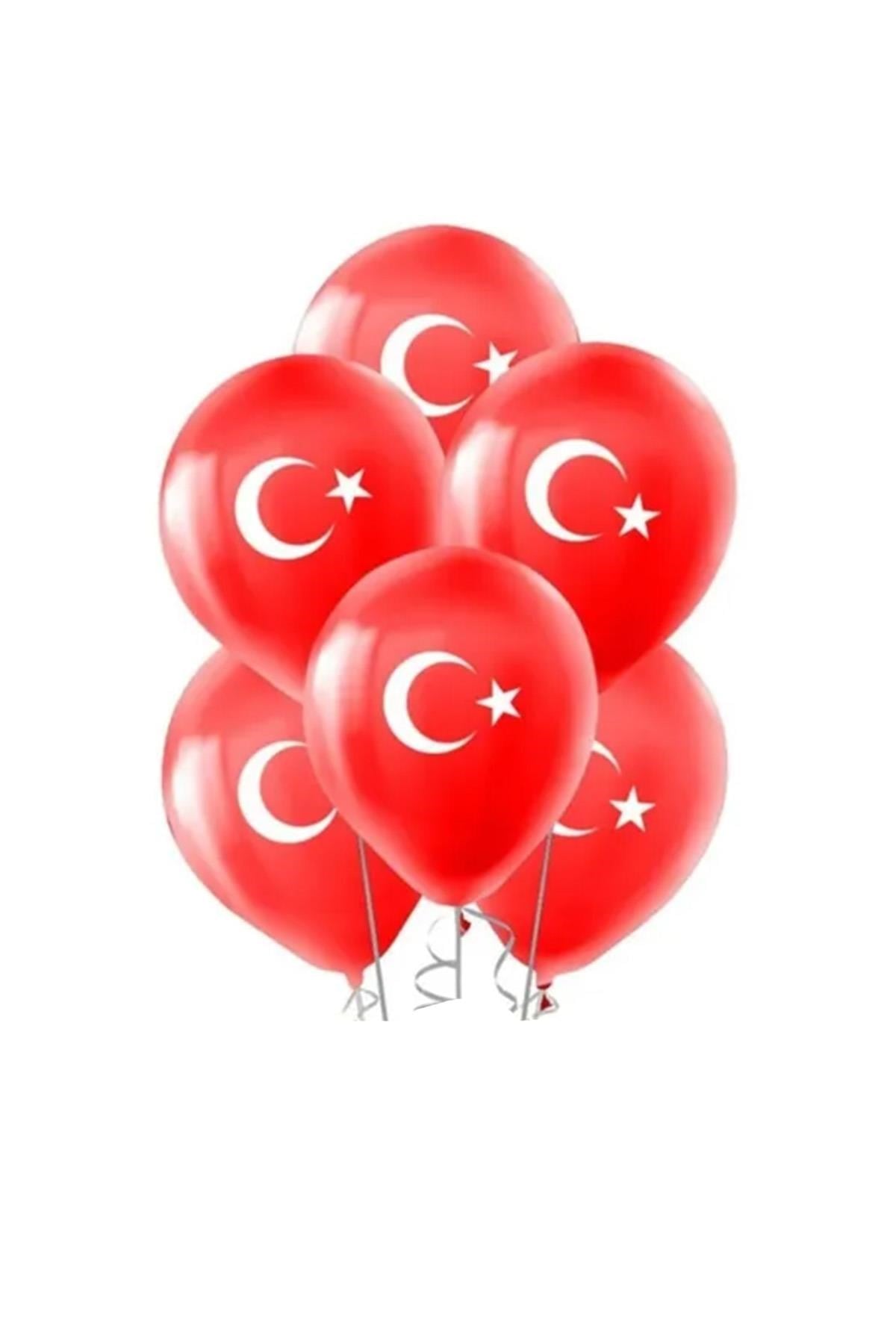 12 Inç 30 Cm Türk Bayrağı Baskılı Ay Yıldız Kırmızı Balon Milli Bayram Süsü 10 Adet