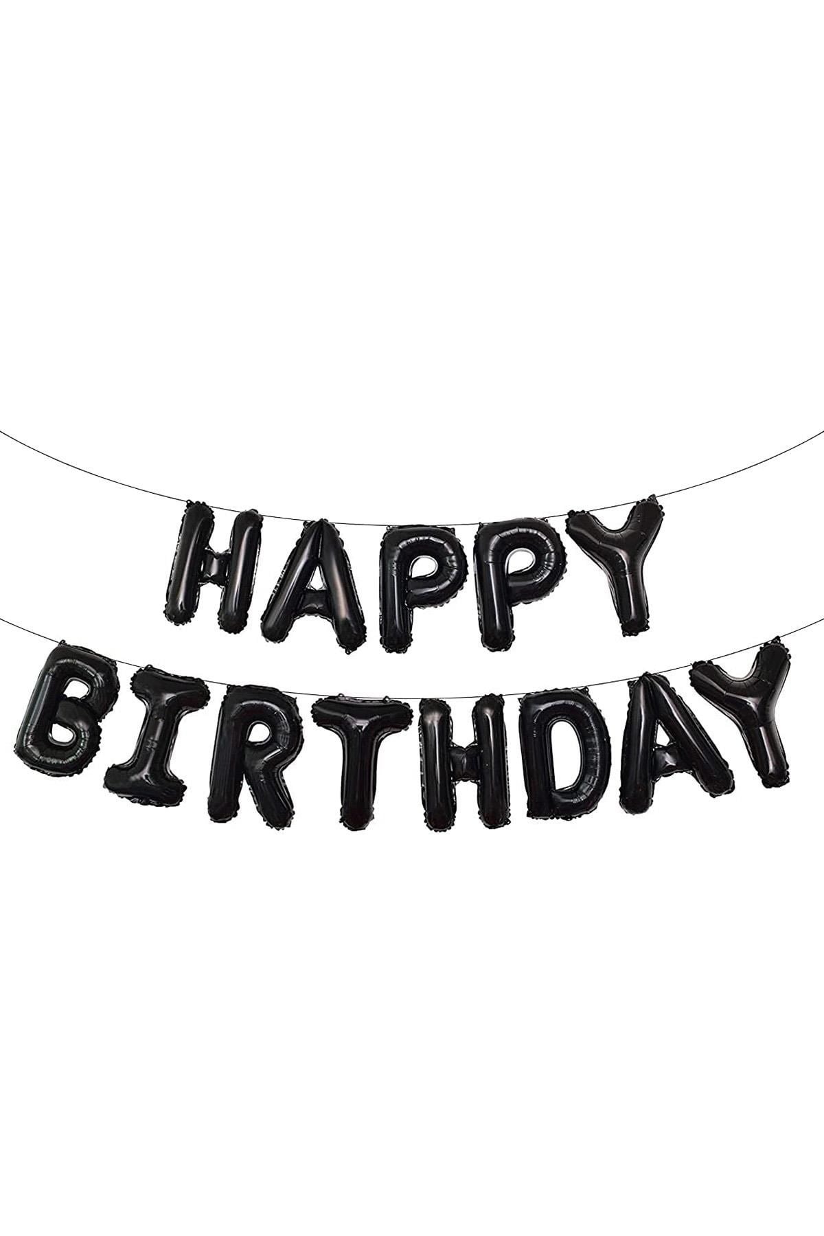 16 İnç Siyah Happy Birthday Folyo Balon Set 