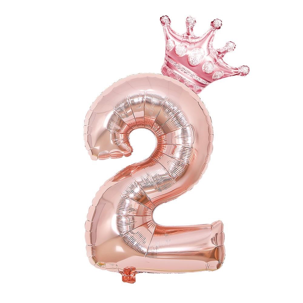 2 Rose Gold Rakam ve Kral Tacı Folyo Balon Doğum Günü Parti Kutlama Seti