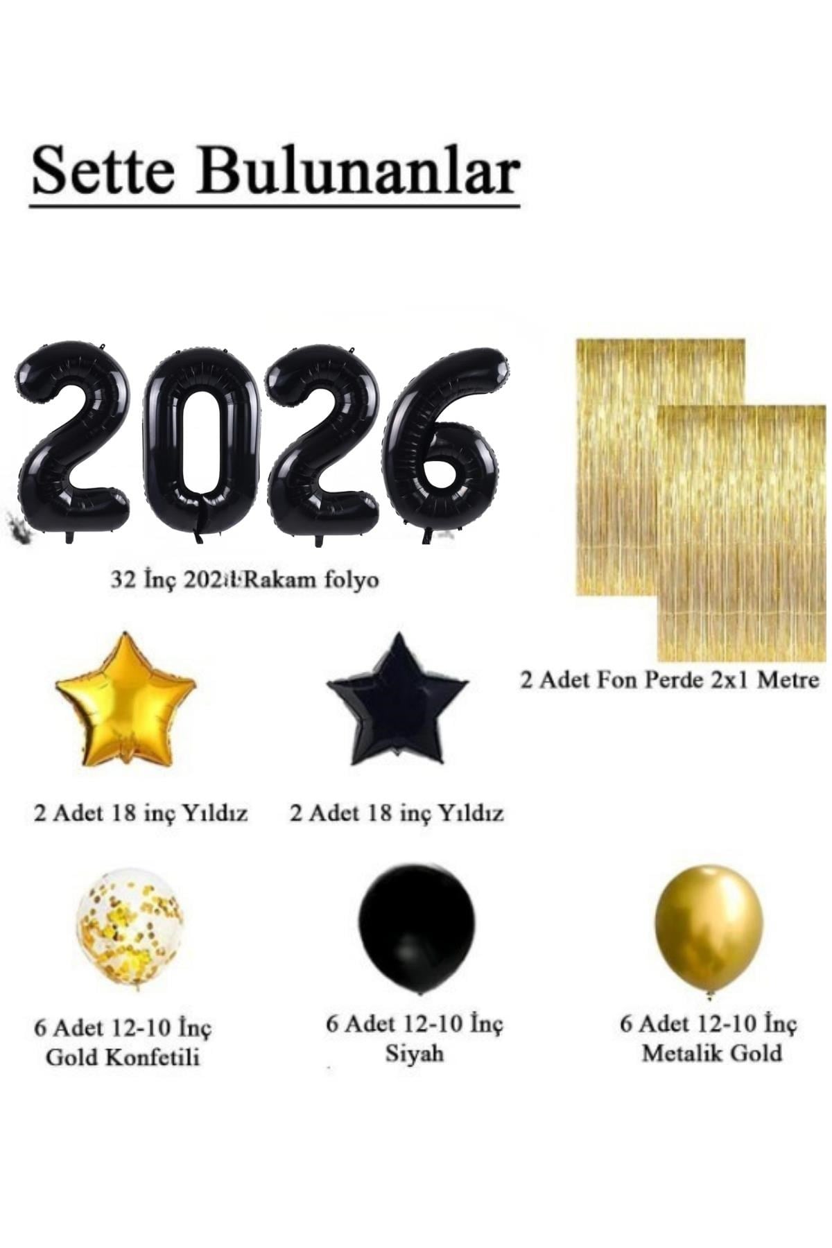 2026 Temalı Siyah Renkli Lüks Mezuniyet Kutlama Seti