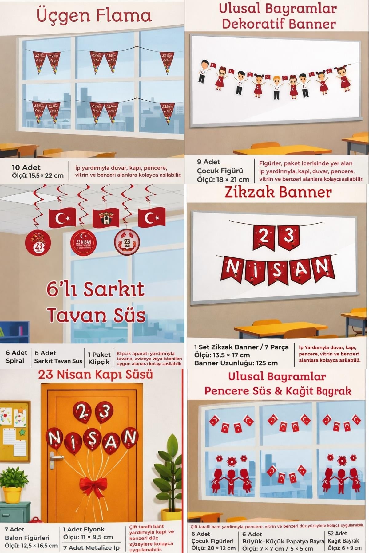 23 Nisan Süsleme Seti – Ulusal Egemenlik ve Çocuk Bayramı Parti Dekorasyon Paketi