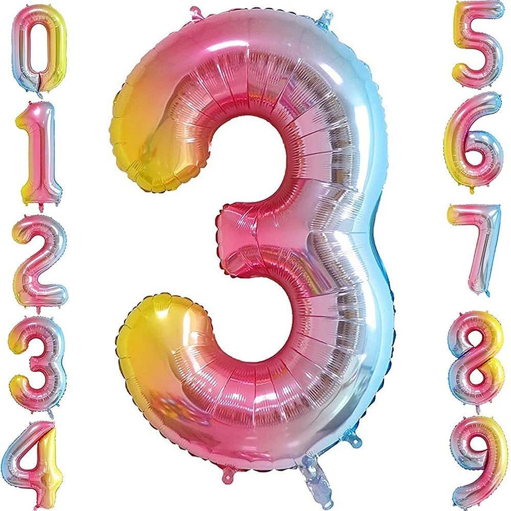 3 Üç Rakam Gökkuşağı Folyo Balon 34