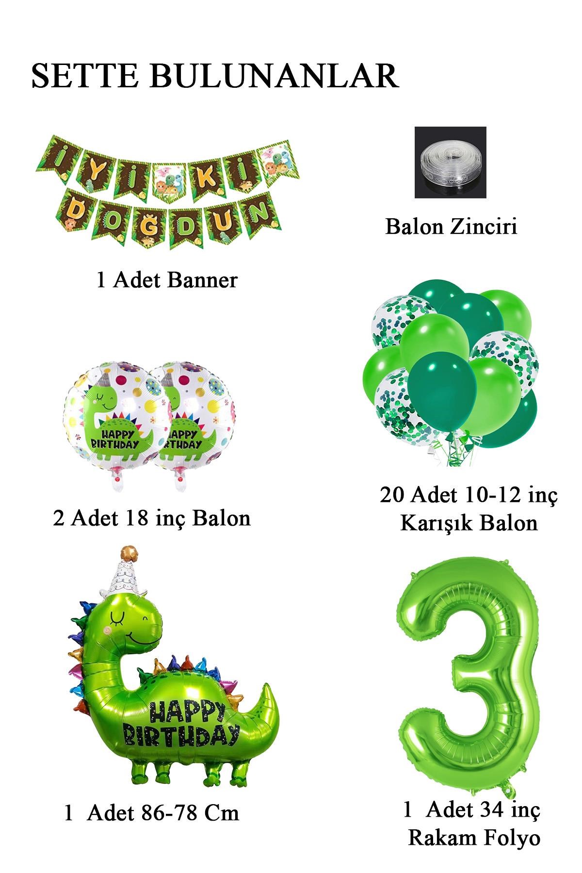 3 Yaş Dinazor Temalı Doğum Günü Seti