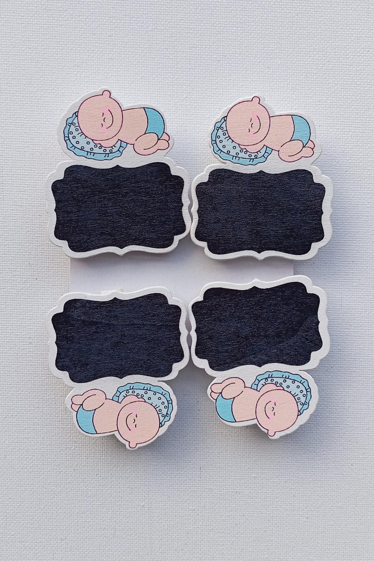 4 Adet 6Cm Yazı Yazılabilir Mavi Erkek Bebek Süs Mandalı 