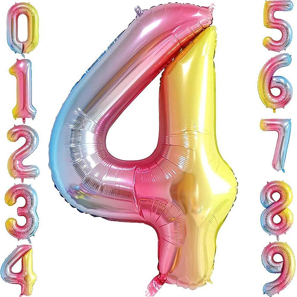 4 Dört Rakam Gökkuşağı Folyo Balon 34