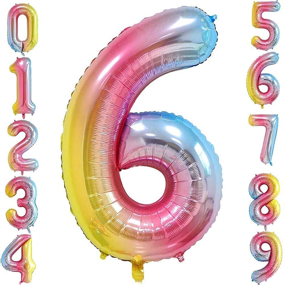 6 Altı Rakam Gökkuşağı Folyo Balon 34