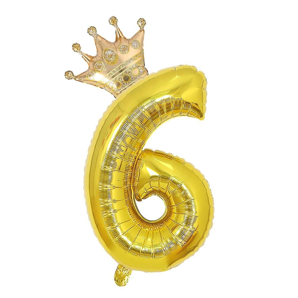 6 Gold Rakam ve Kral Tacı Folyo Balon Doğum Günü Parti Kutlama Seti