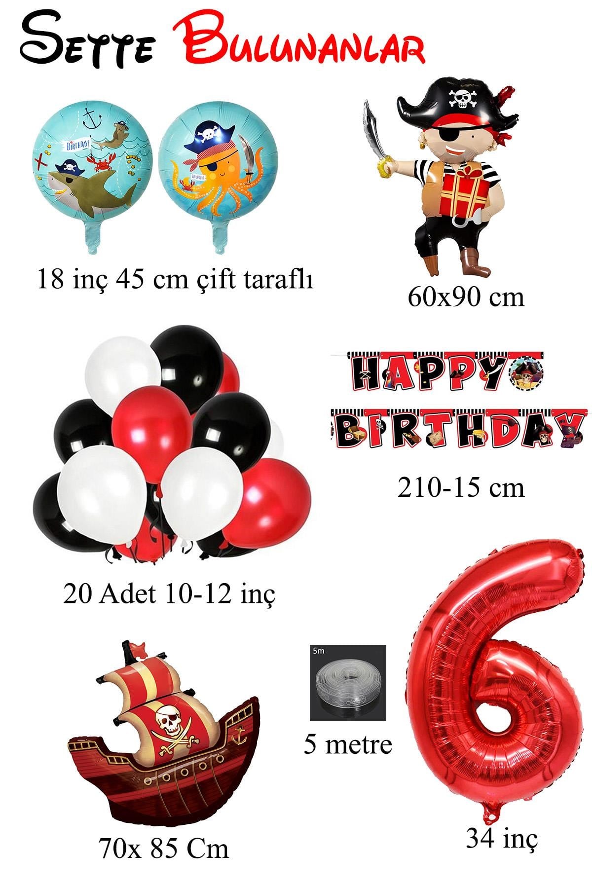 6 Yaş Korsan Temalı Doğum Günü  Parti Kutlama Seti 