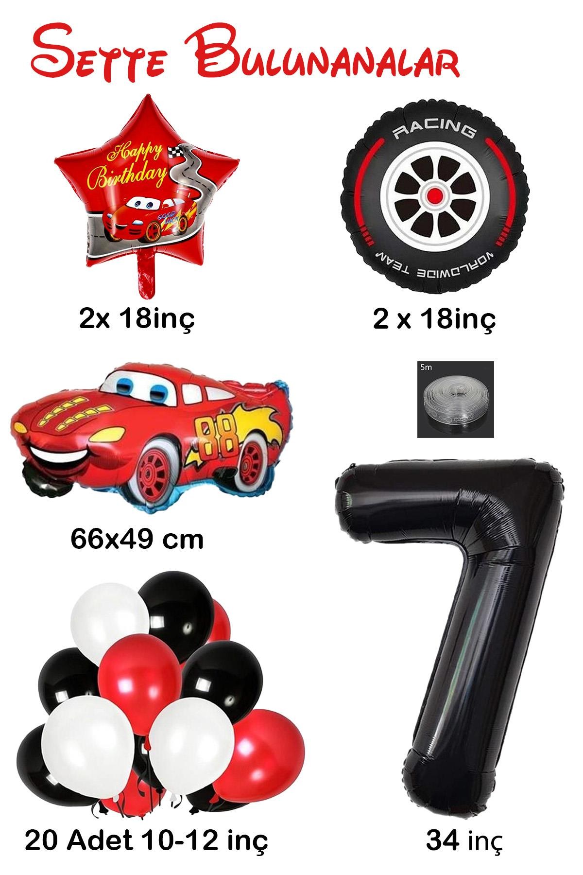 7 Yaş Arabalar Temalı Doğum Günü Parti Kutlama Balon Seti