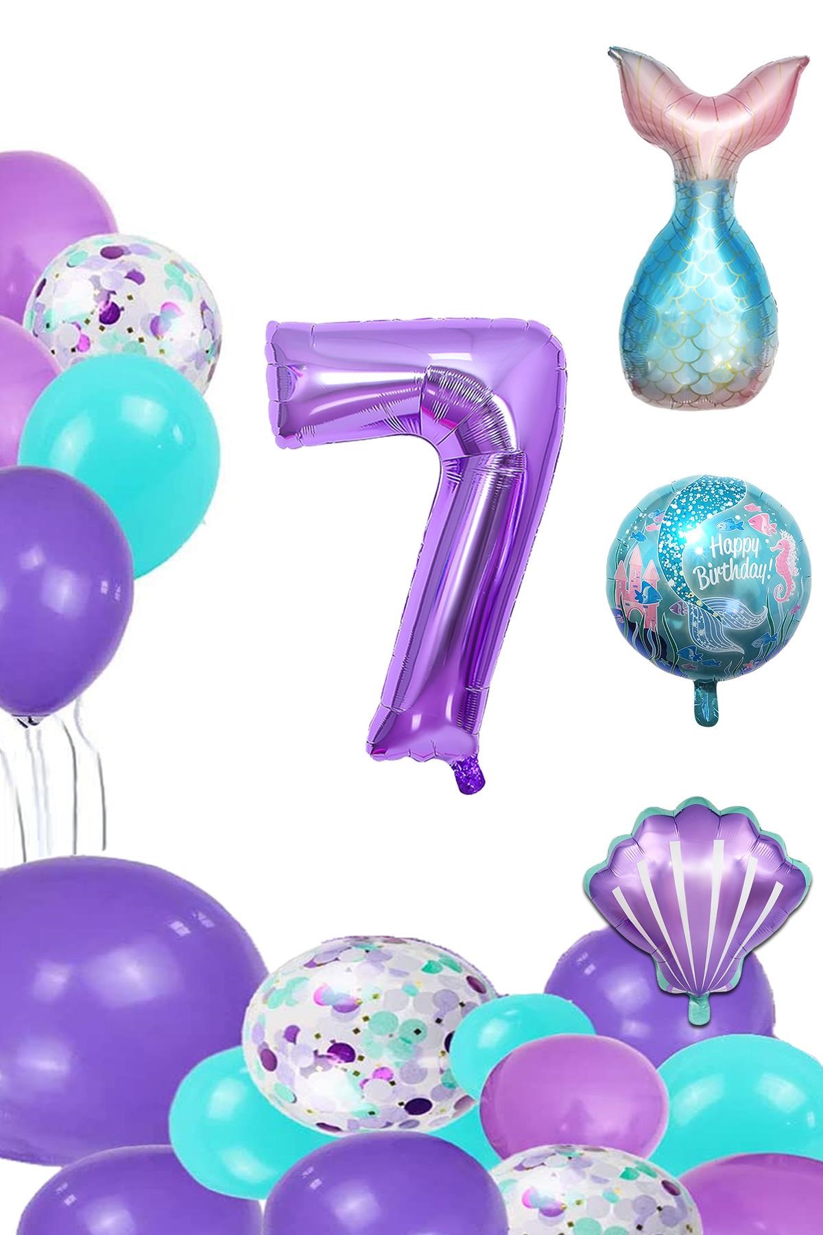7 Yaş Deniz Kızı Temalı Doğum Günü Parti Kutlama Seti Konsept 1 