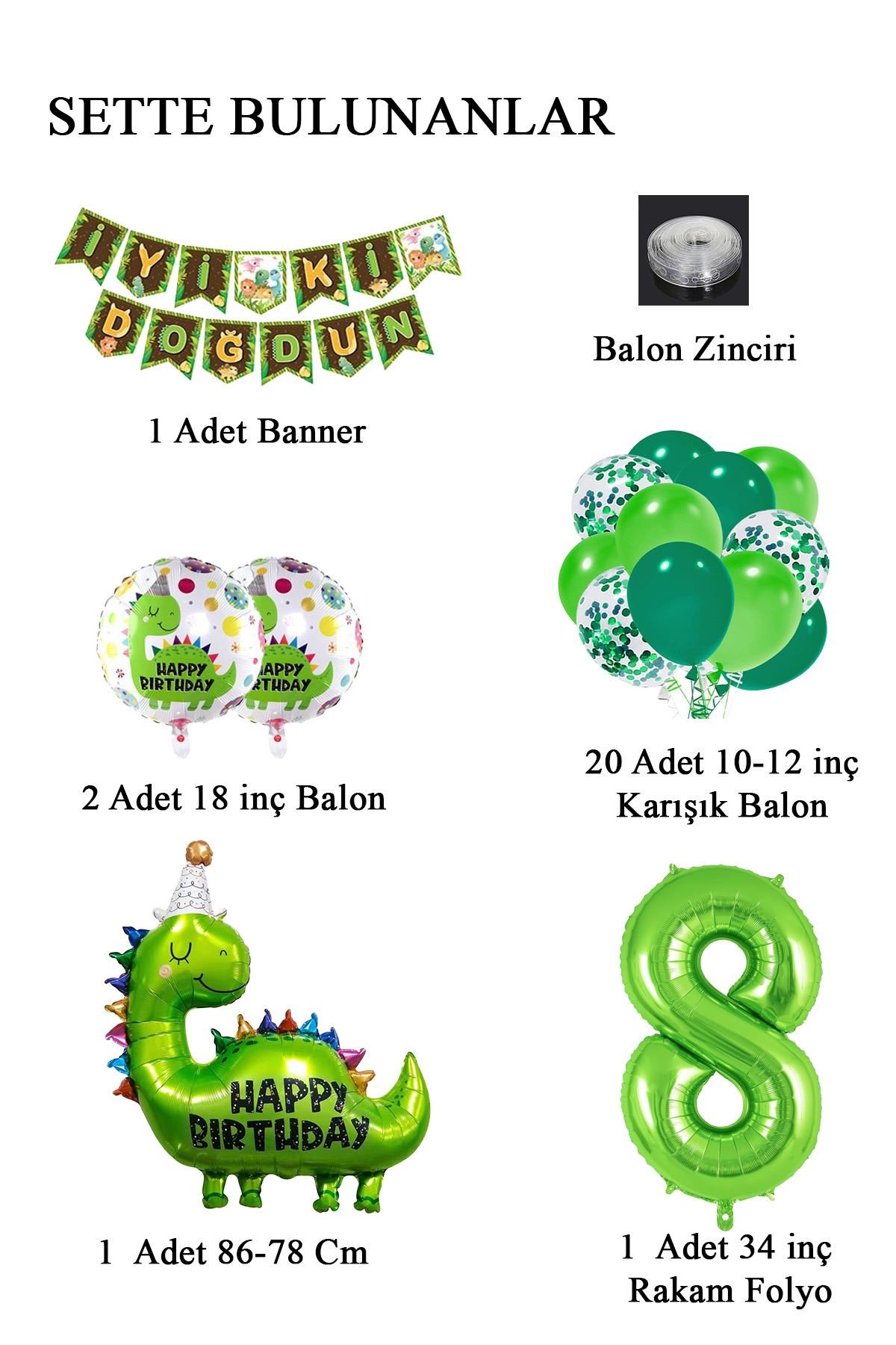 8 Yaş Dinazor Temalı Doğum Günü Seti