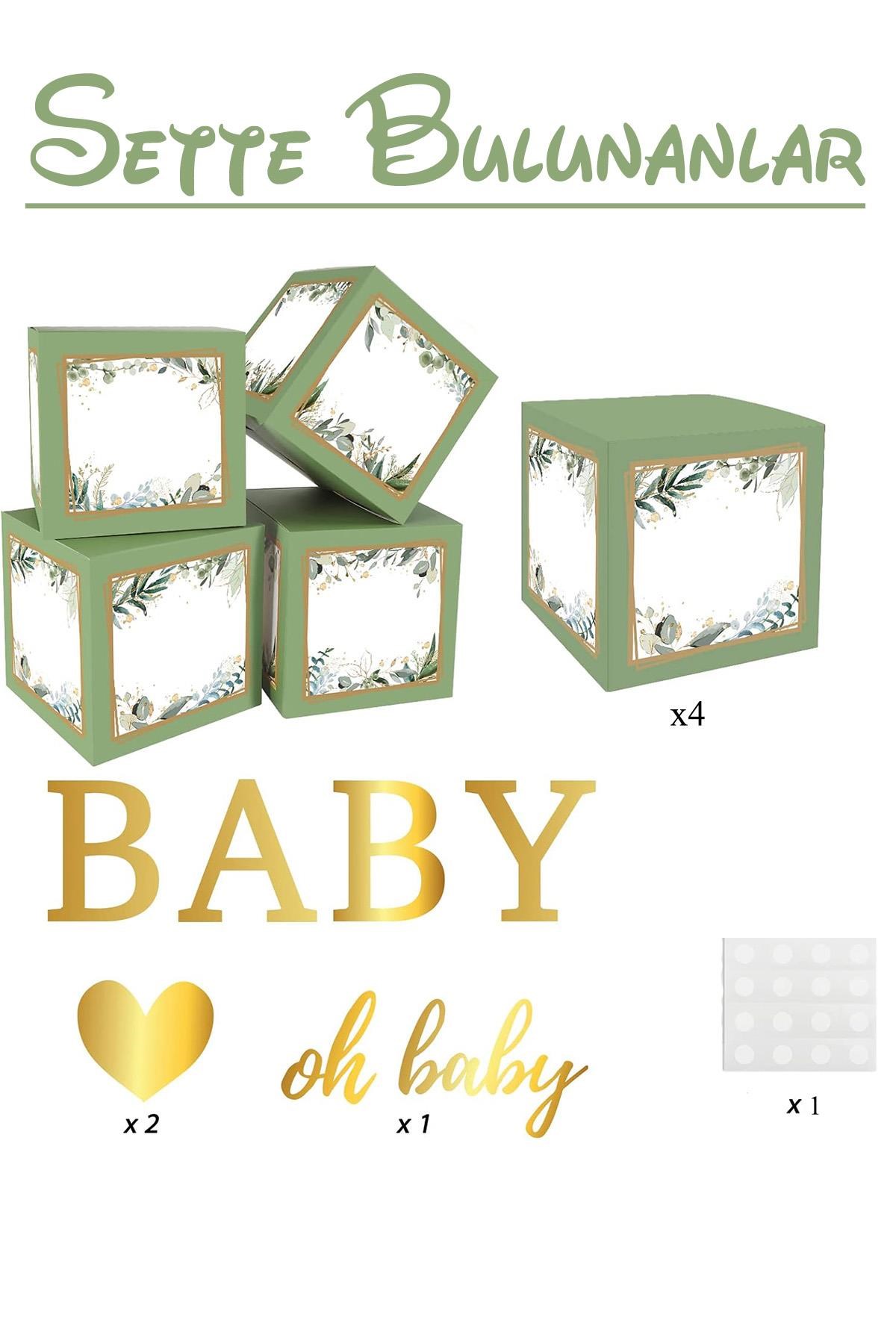 Baby Yazılı Adaçayı Konsept Baby Shower Dekorasyon Kutu Set