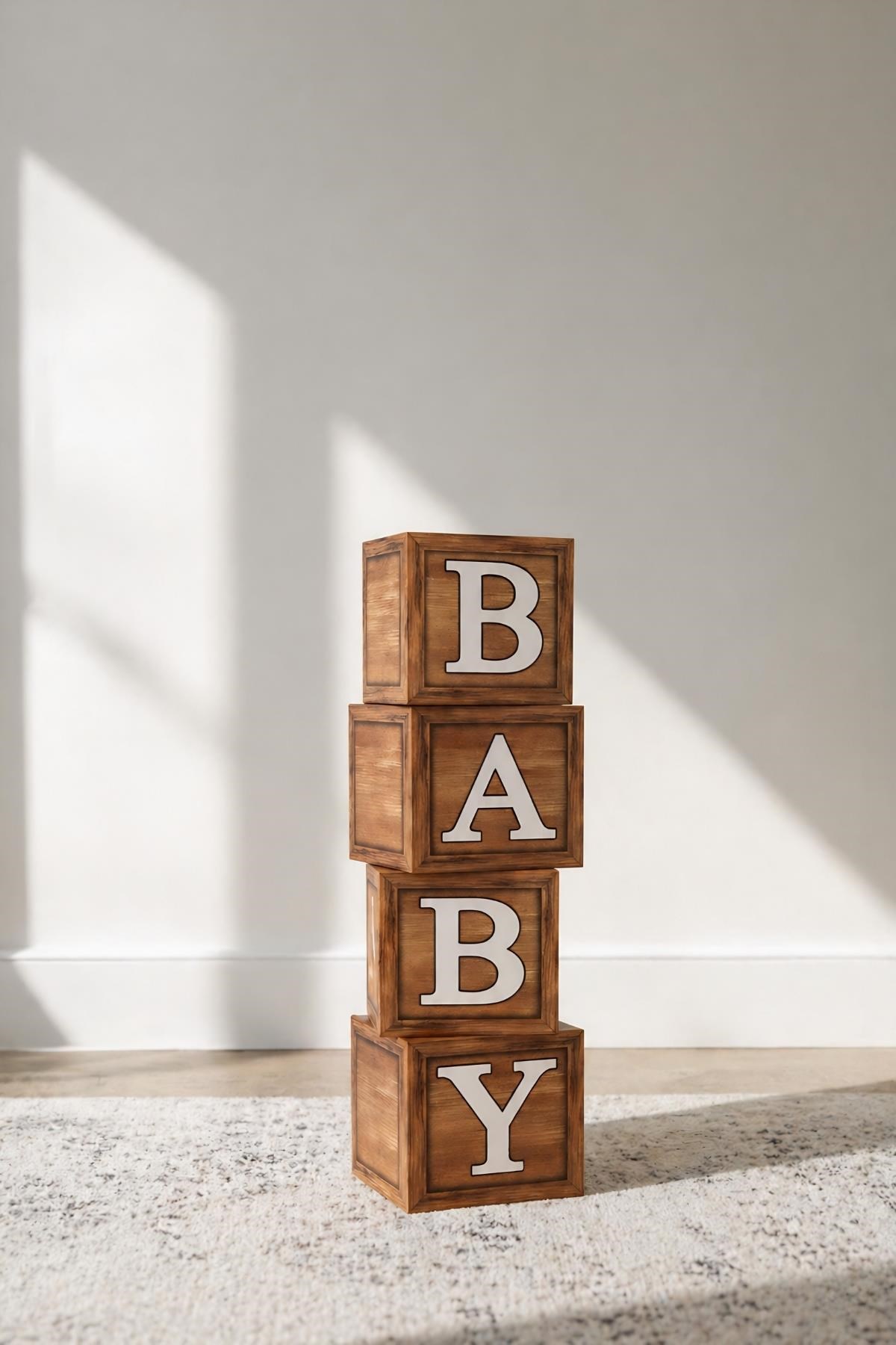 Baby Yazılı Ahşap Damarlı Baby Shower Dekorasyon Kutu Set