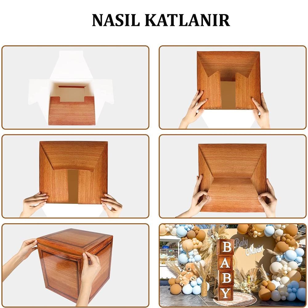 Baby Yazılı Ahşap Damarlı Baby Shower Dekorasyon Kutu Set