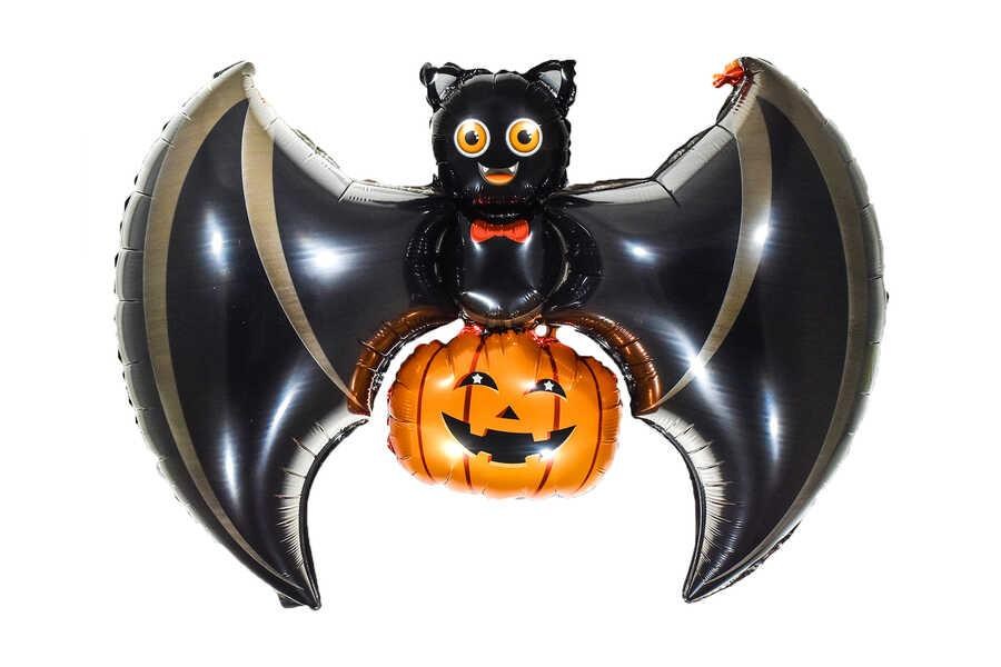 Bal Kabağı ve Yarasa Büyük Boy 103x60 Cm Folyo Balon Halloween Cadılar Bayramı Parti Malzemesi