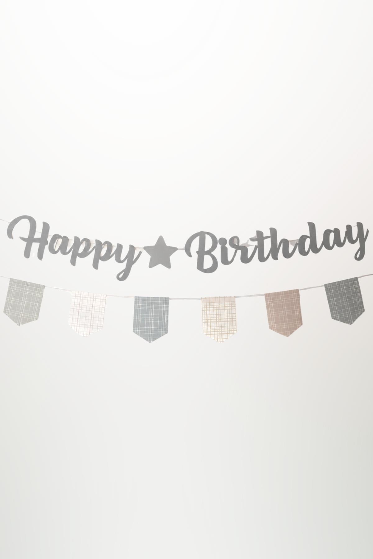 Bohem Happy Birthday Banner Seti – Ekose Flama Süslü Doğum Günü Dekorasyon Bannerı