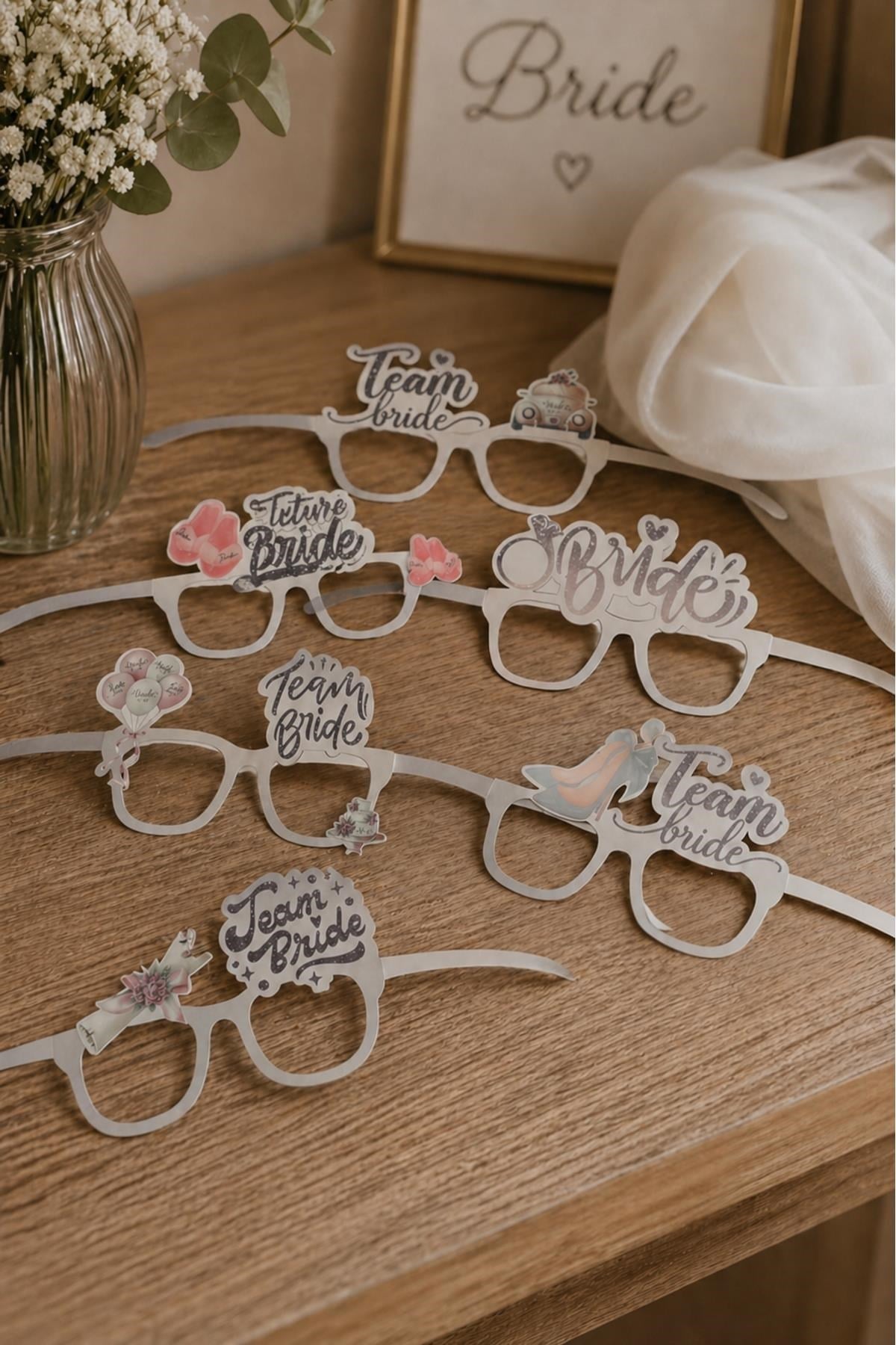 Bride Team Gümüş Parti Gözlüğü Seti (6’lı)