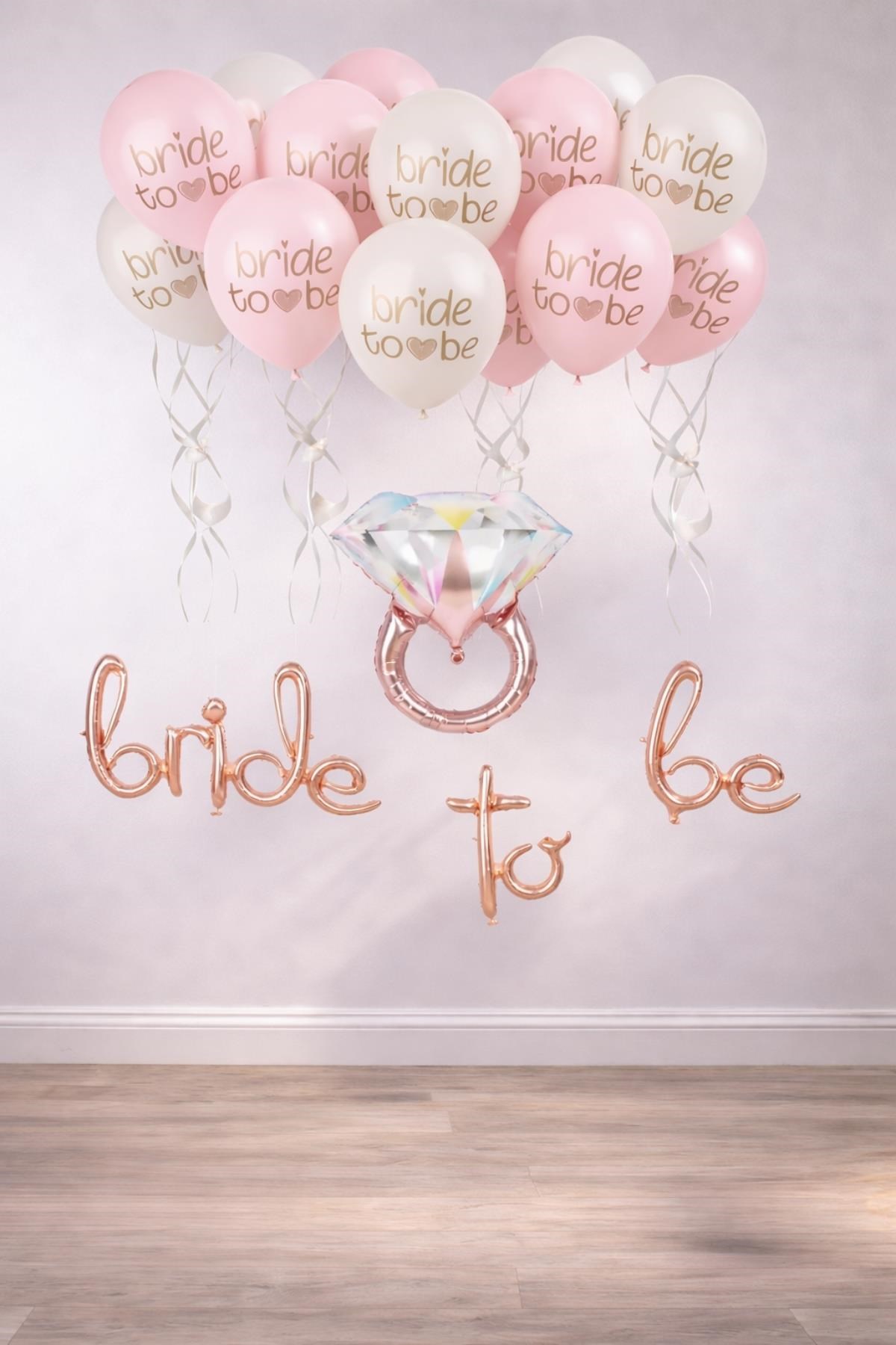 Bride To Be Balon Set; Baskılı Balon, Rose Gold Folyo ve Tek Taş Yüzük