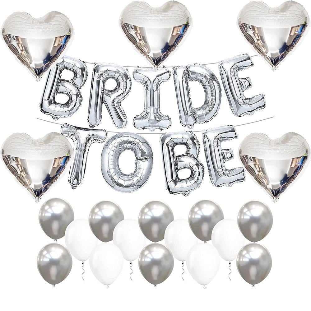 Bride To Be Gümüş Folyo Balon Seti, 5 Adet Kalp Folyo ve Lateks Balon