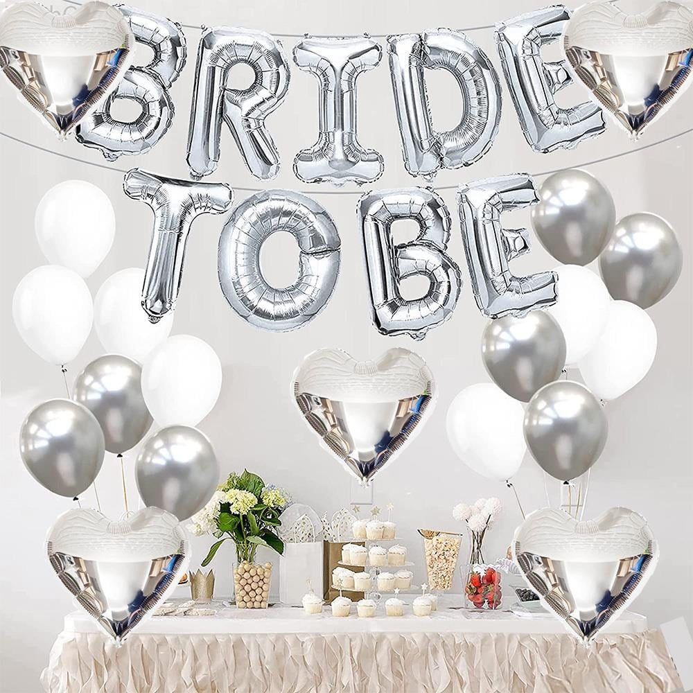 Bride To Be Gümüş Folyo Balon Seti, 5 Adet Kalp Folyo ve Lateks Balon