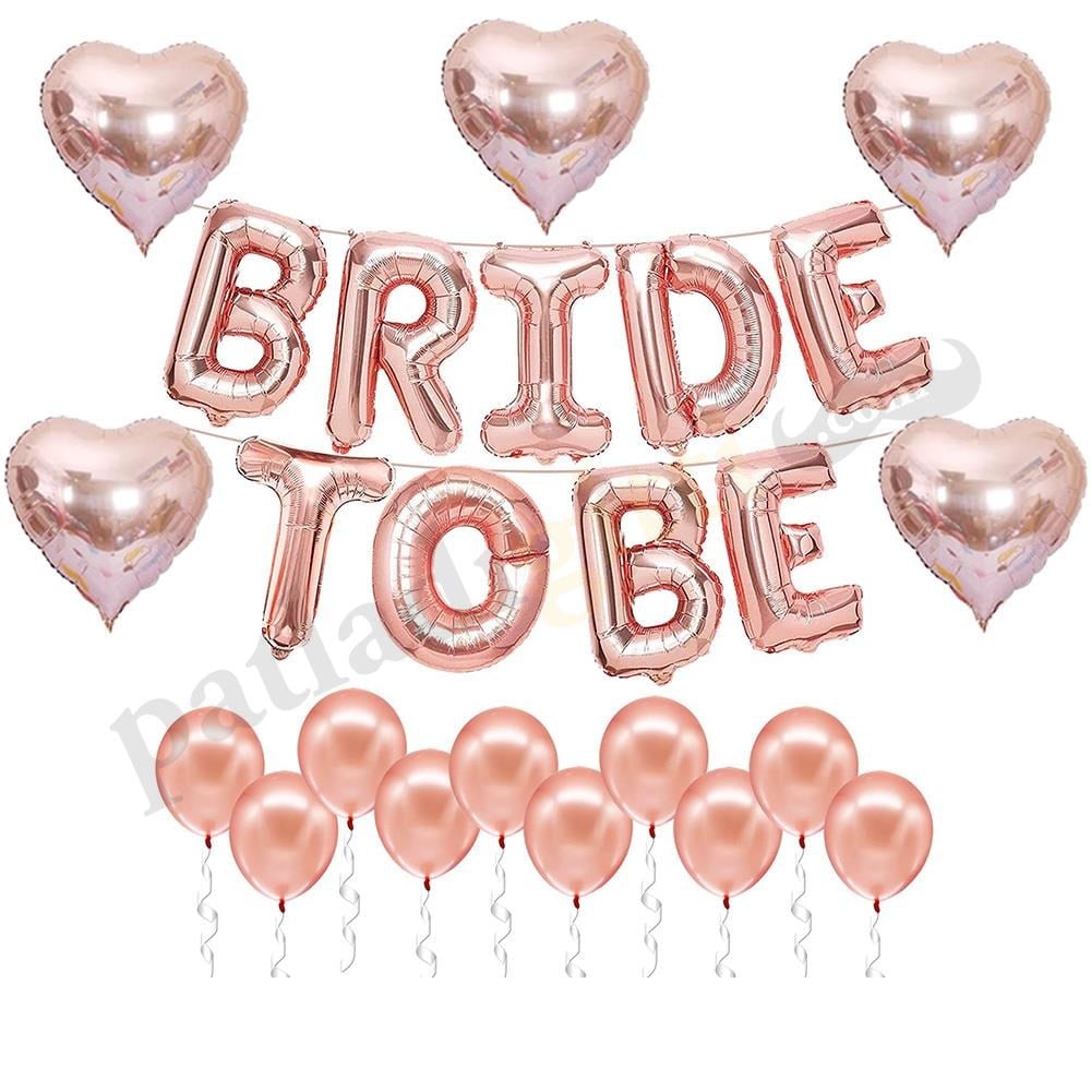 Bride To Be  Rose Gold  Folyo Balon Seti, 5 Adet Kalp Folyo ve Lateks Balon