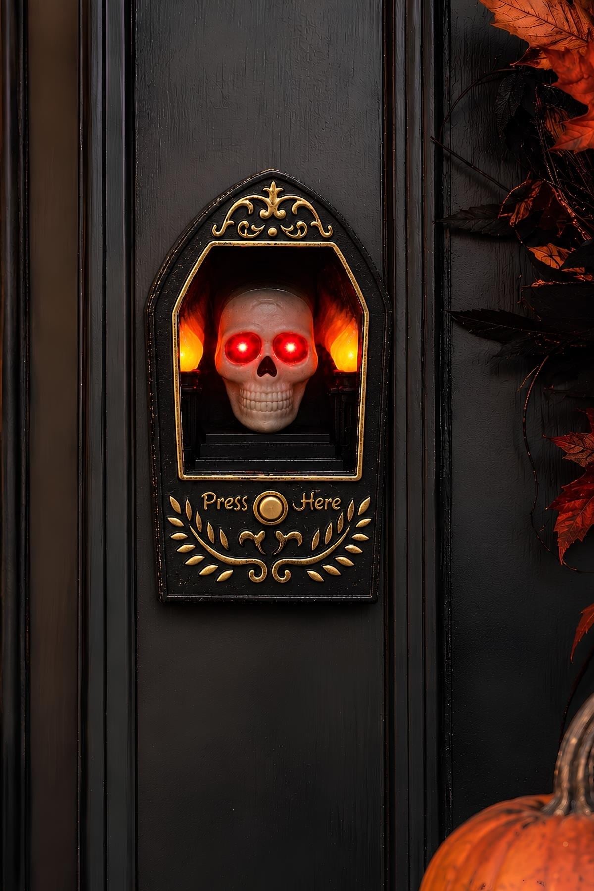 Cadılar Bayramı Işıklı Sesli Kafatası Kapı Zili – Konuşan Halloween Kapı Dekoru