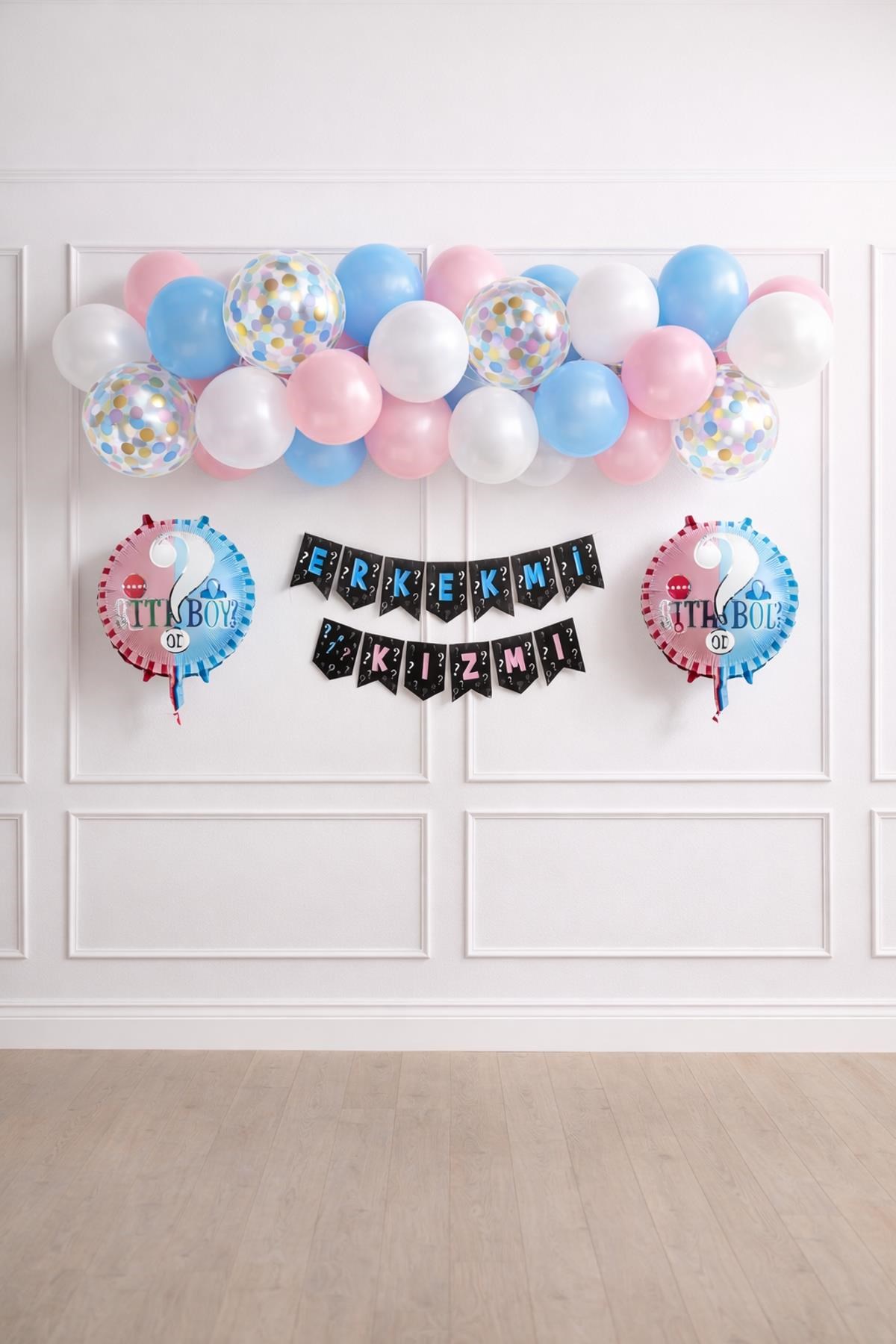 Cinsiyet Belirleme Parti Seti; Banner, Folyo Balon Ve Balon Zincir Seti Konsept 3 