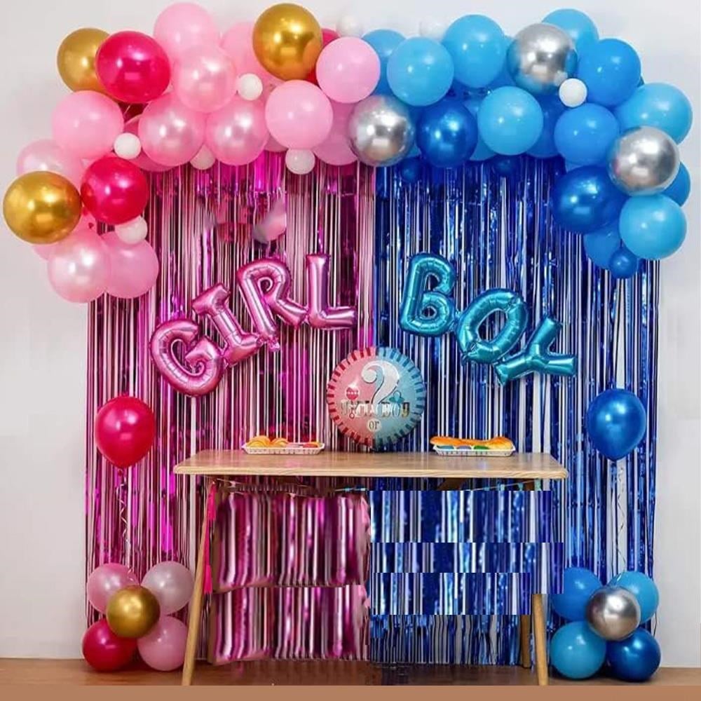 Cinsiyet Belirleme Parti Seti; Fon Perde Folyo Balon Ve Balon Zincir Seti Konsept 1 