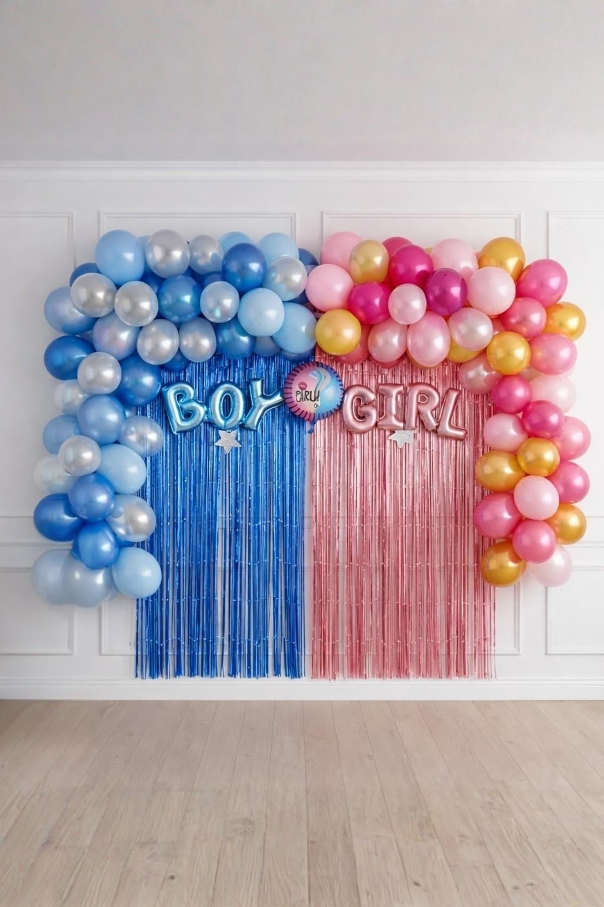 Cinsiyet Belirleme Parti Seti; Fon Perde Folyo Balon Ve Balon Zincir Seti Konsept 1 