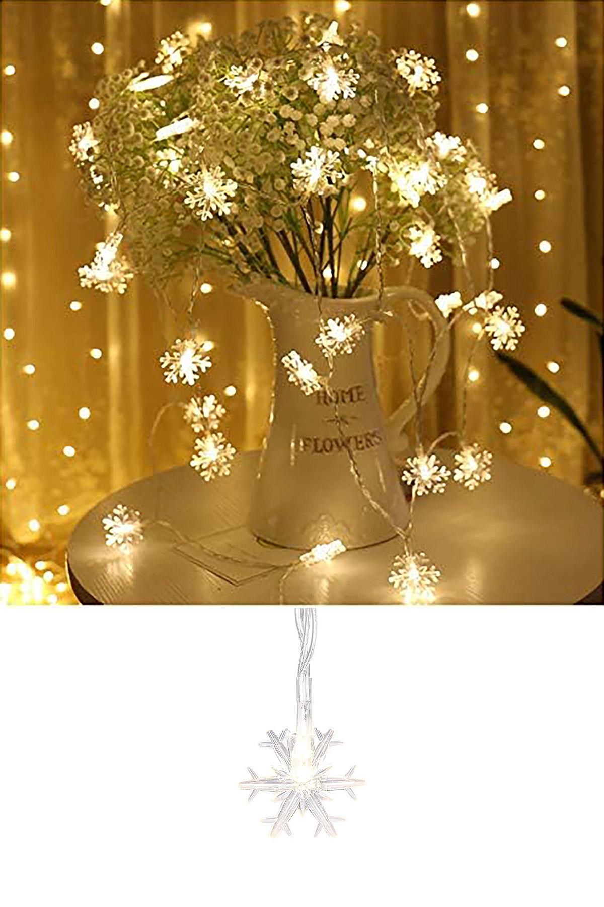 Dekoratif Aydınlatma Kar Tanesi Led Dizeleri 20li 2 Metre Pilli Led Yılbaşı Dekor