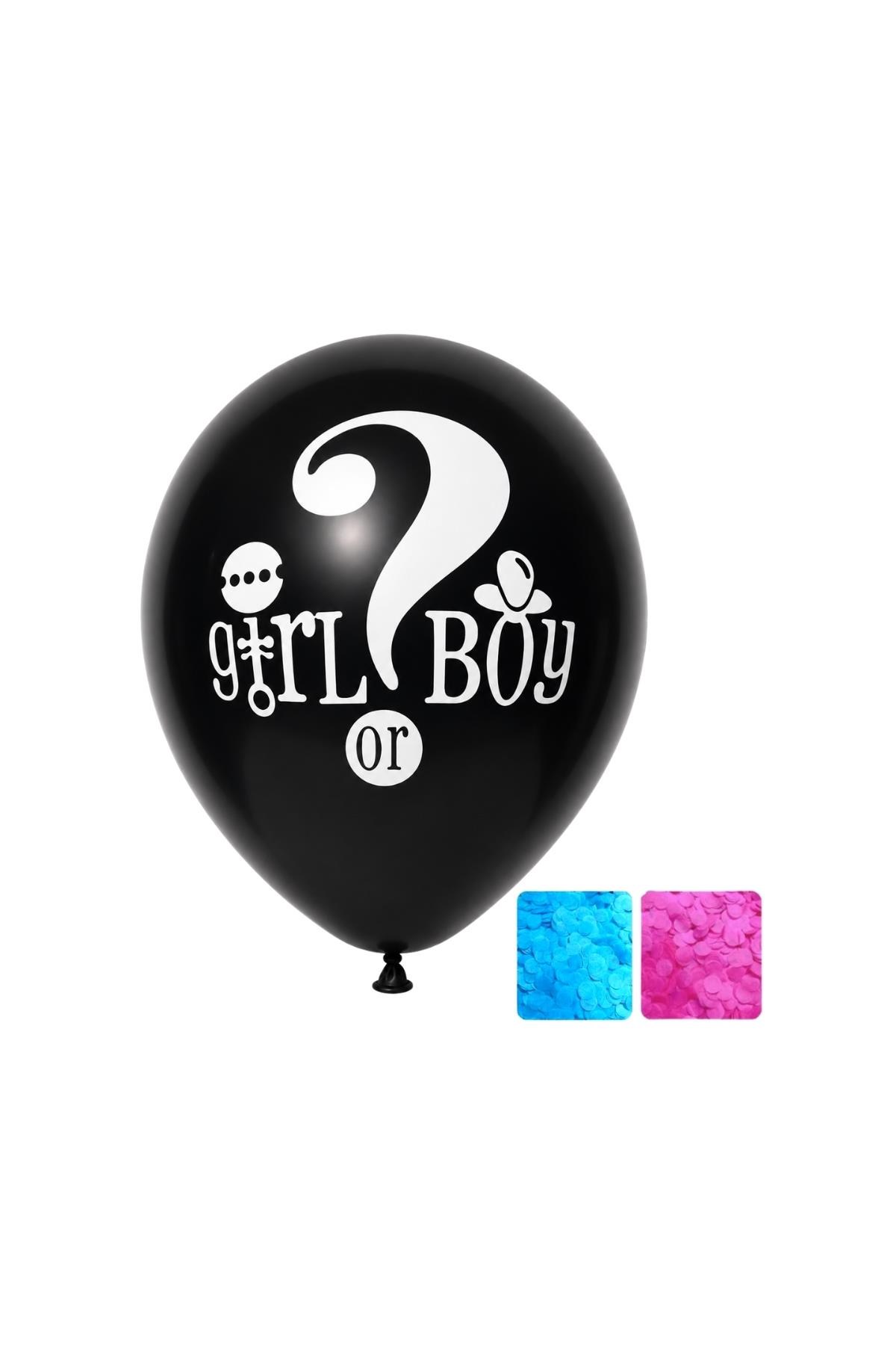 Girl or Boy Cinsiyet Belirleme Balonu 24 inç – Siyah Baskılı Mavi ve Pembe Konfetili Gender Reveal Balonu