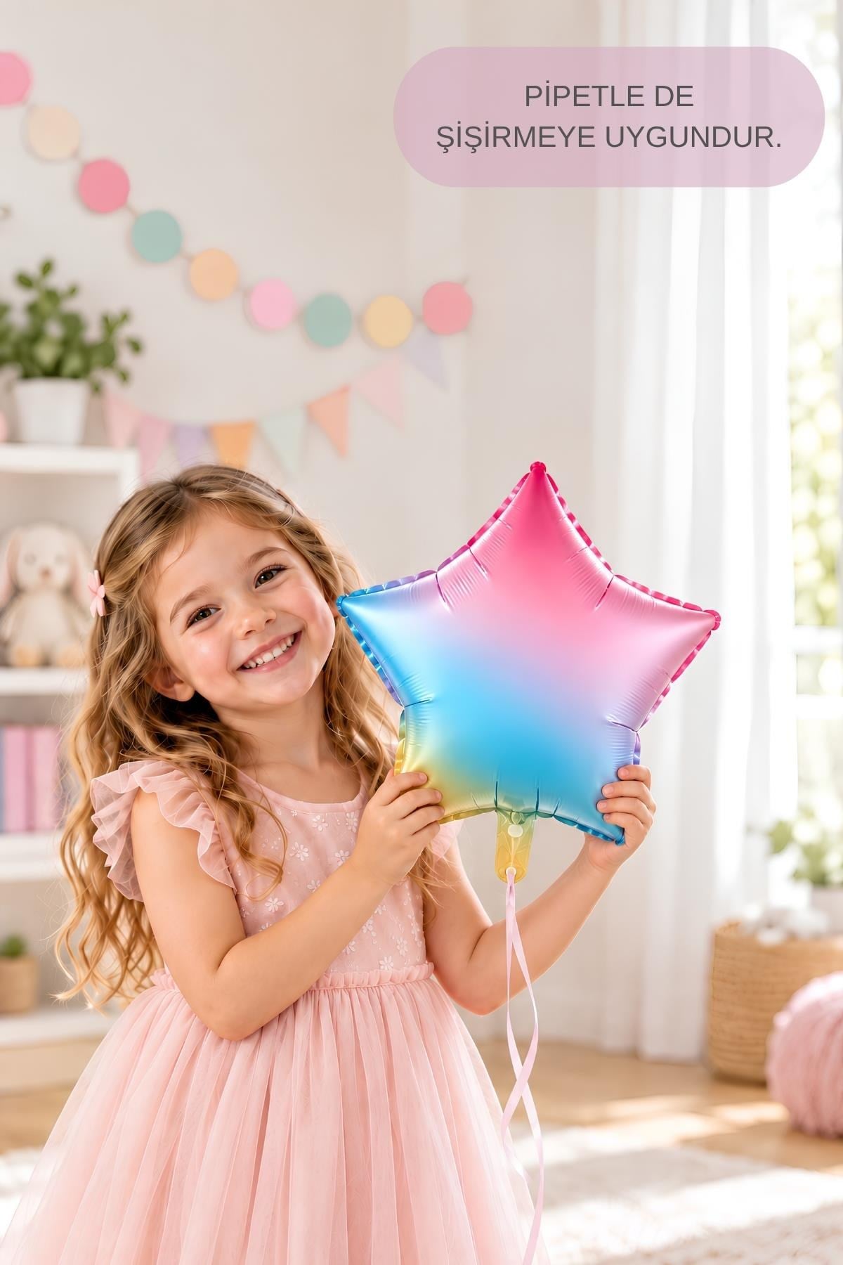 Gökkuşağı Yıldız Folyo Balon 45 cm - Bebek Çocuk Parti Kutlama