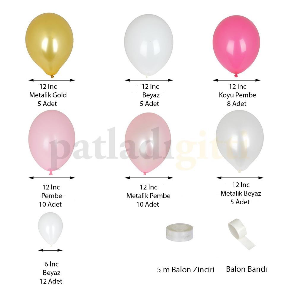 Gold Pembe Beyaz Balon Zinciri Seti Konsept 3