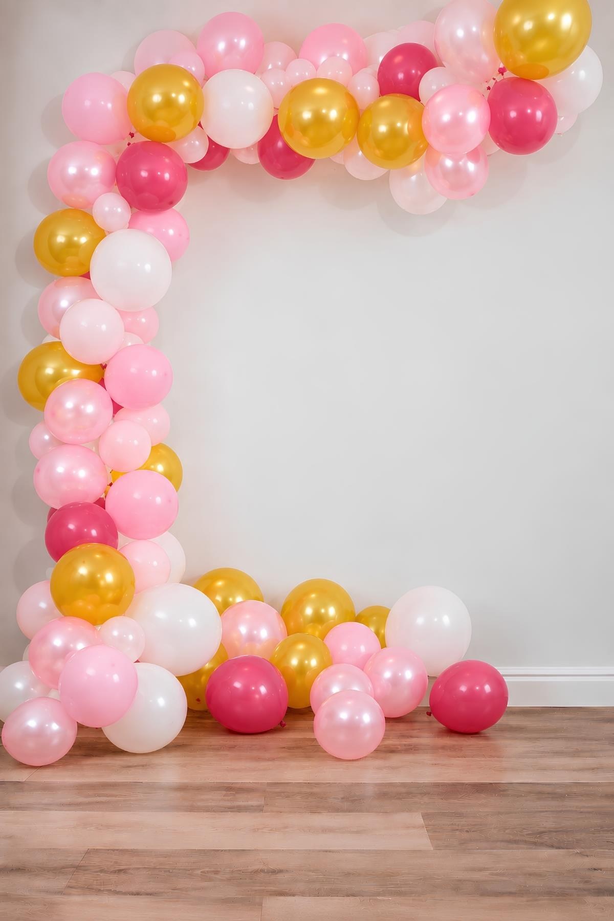 Gold Pembe Beyaz Balon Zinciri Seti Konsept 3