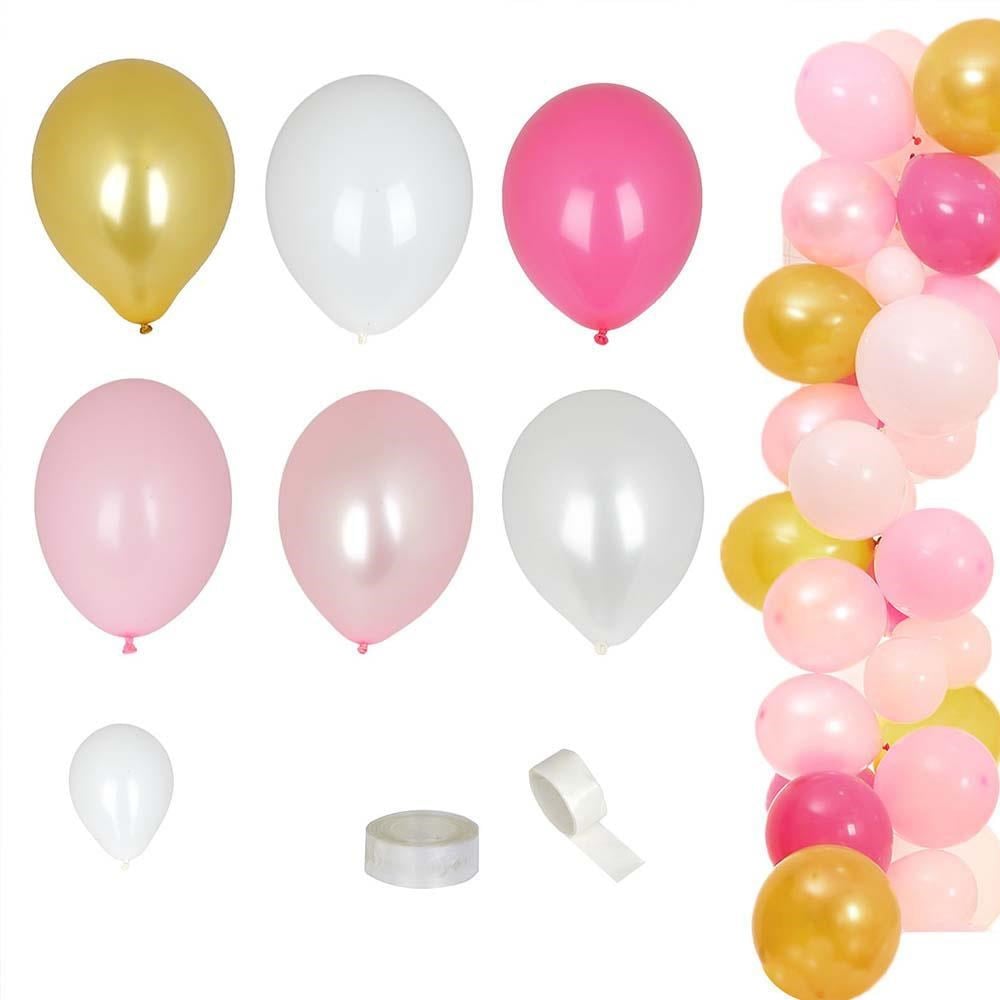 Gold Pembe Beyaz Balon Zinciri Seti Konsept 3