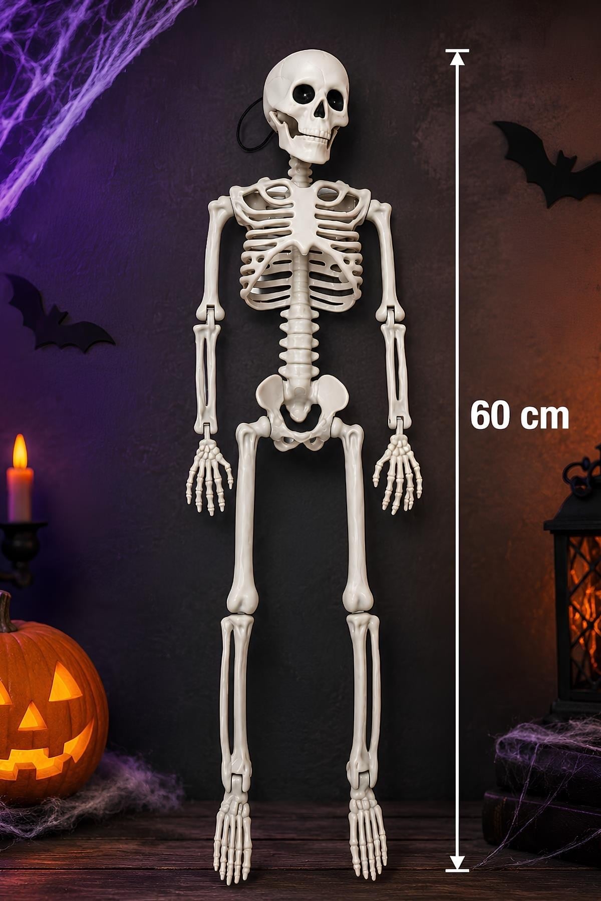 Halloween Cadılar Bayramı 60 Cm Asılabilir İskelet Dekor Süsü – Kuru Kafa Halloween Süsü