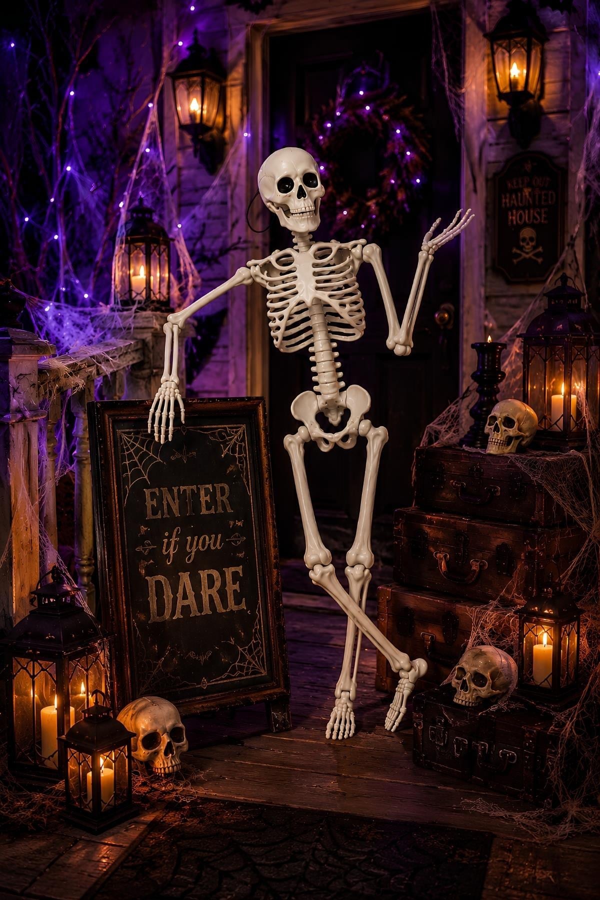 Halloween Cadılar Bayramı 90 Cm Asılabilir İskelet Dekor Süsü – Hareketli Kuru Kafa İskelet