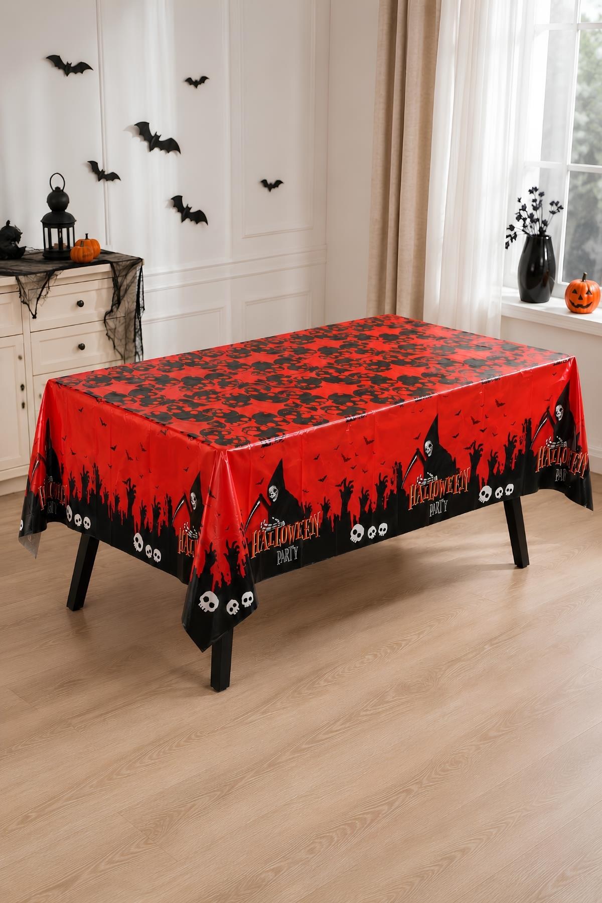 Halloween Cadılar Bayramı Kırmızı Siyah Masa Örtüsü 137 x 187 cm