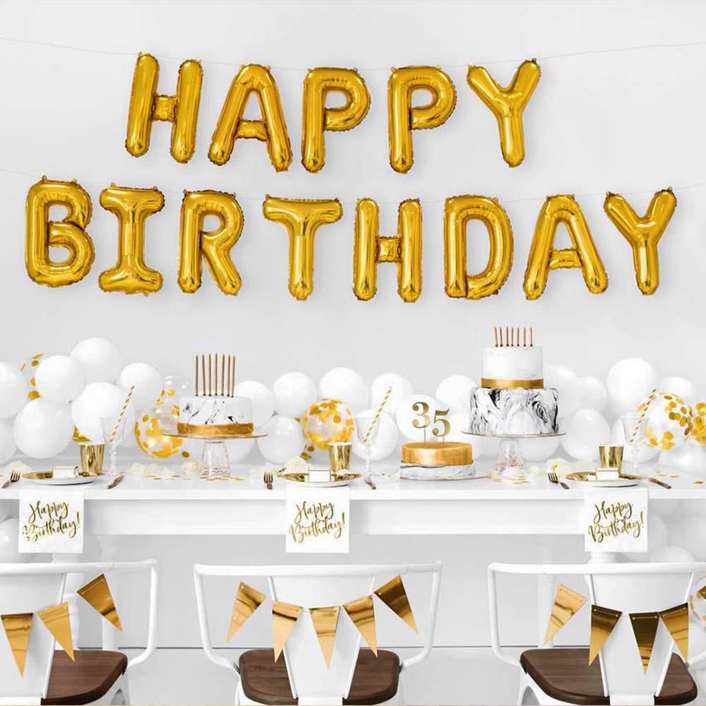 Happy Birthday Harf 13 Parça Gold Altın Renk Folyo Balon Seti