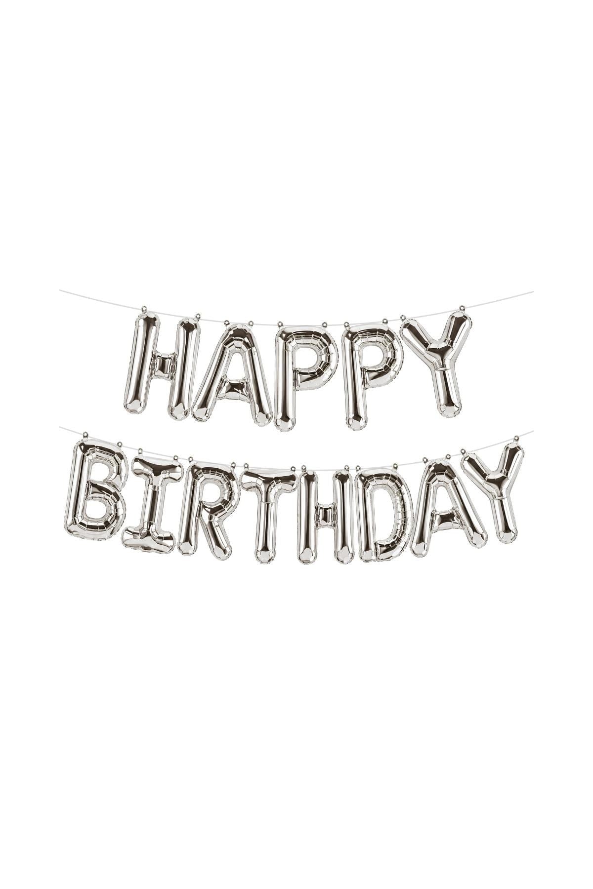 Happy Birthday Harf 13 Parça Gümüş Renk Folyo Balon Seti