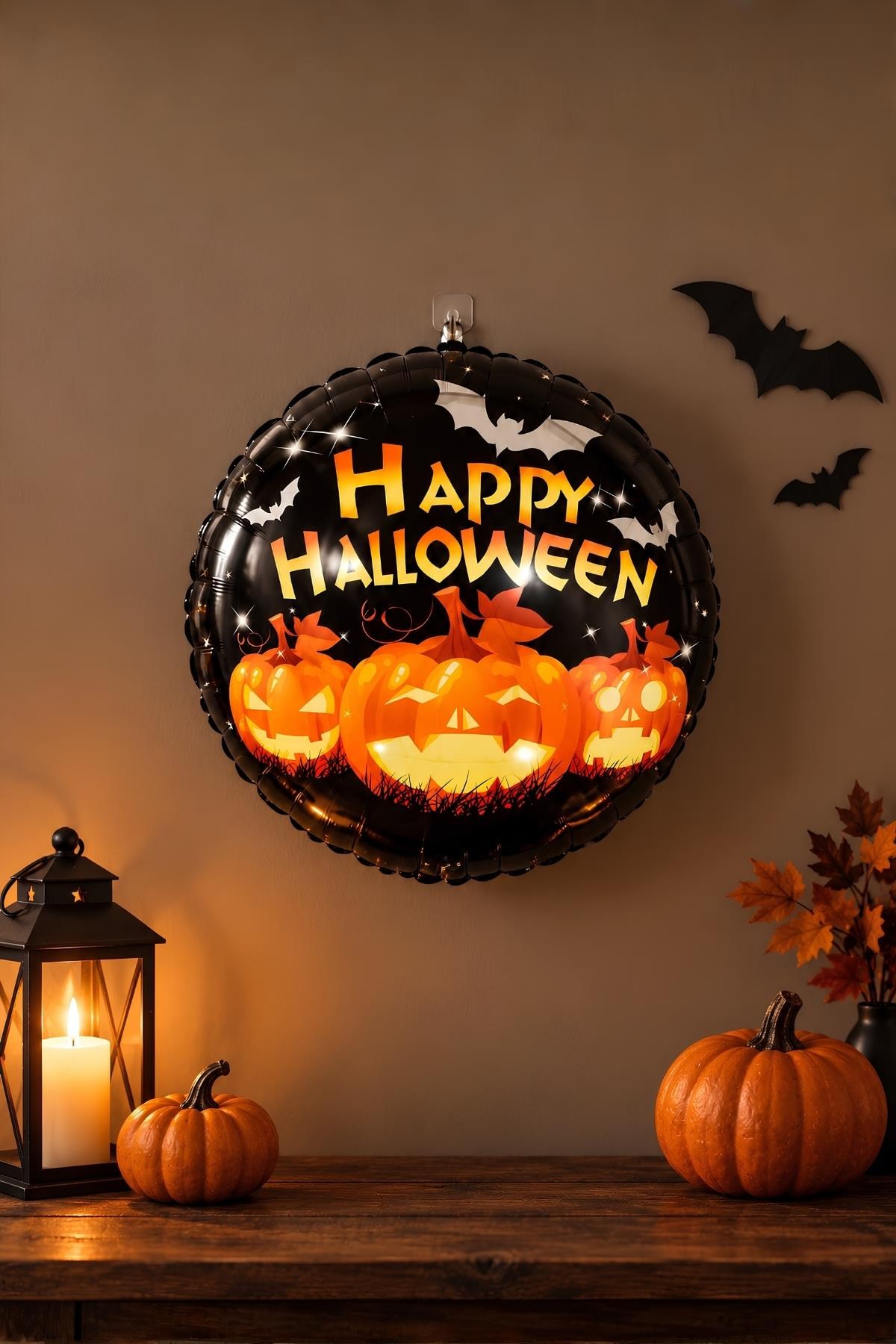 Happy Halloween Bal Kabağı Tasarımlı 45x45 Cm Folyo Balon Halloween Cadılar Bayramı Parti Malzemesi