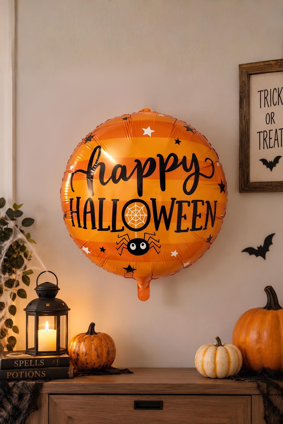 Happy Halloween Örümcek Tasarımlı 45x45 Cm Folyo Balon Halloween Cadılar Bayramı Parti Malzemesi