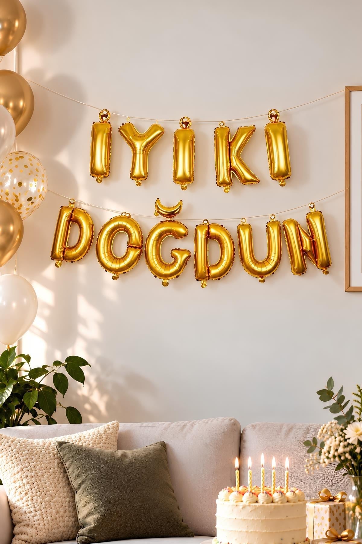 İyi Ki Doğdun 11 Parça Harf Gold Altın Renk Folyo Balon Seti