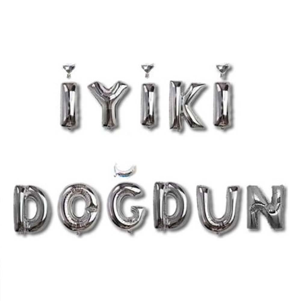 İyi Ki Doğdun 11 Parça Harf Gümüş Renk Folyo Balon Seti